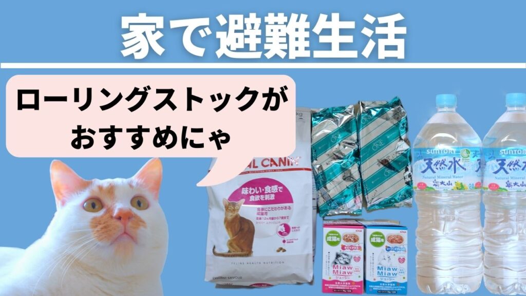 猫と家で避難生活（自宅避難）用の食料や水はローリングストック法を活用します。